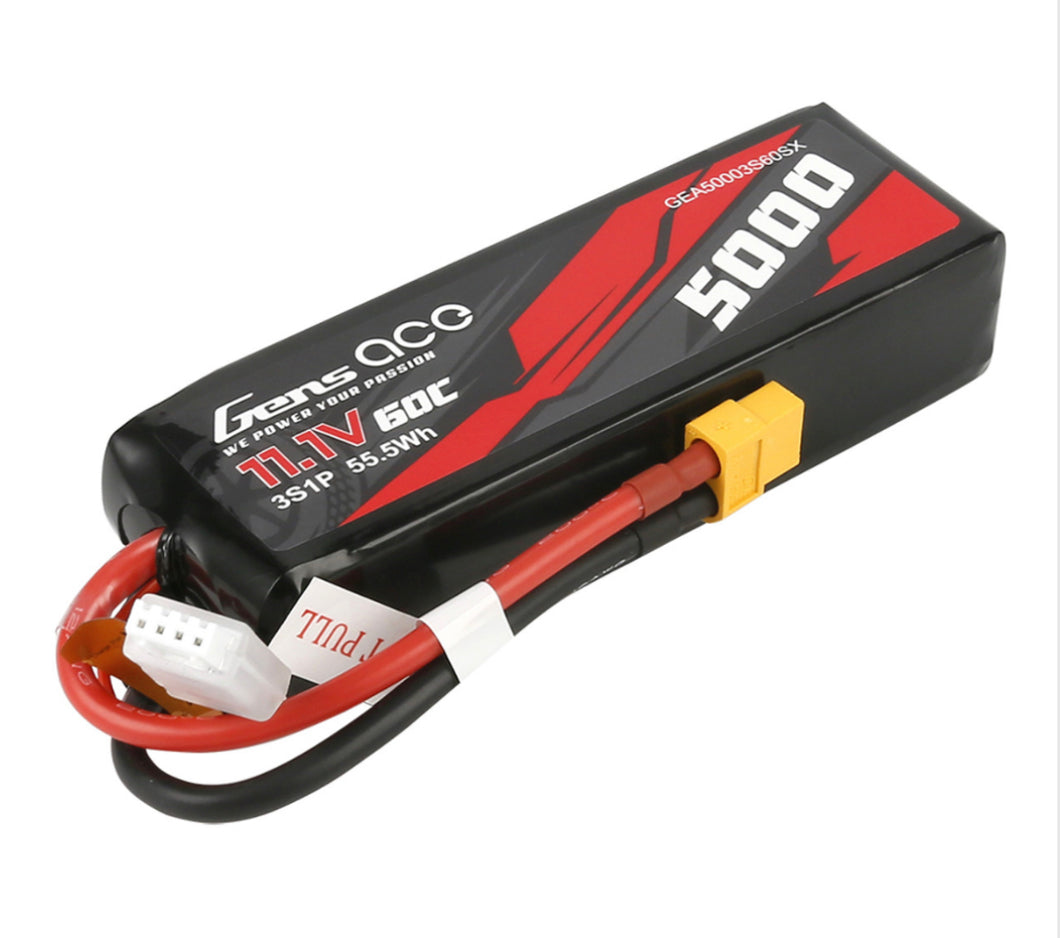 Gens Ace 5000mAh 11.1V 60C 3S Short-Size Lipo XT60